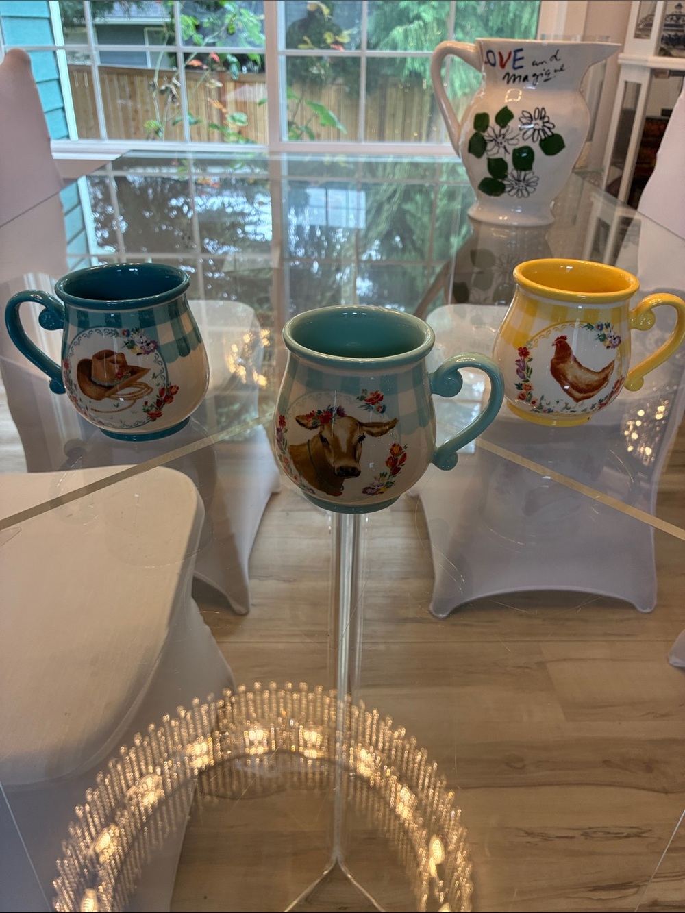 The Pioneer Woman Set of 3 Farm Animal Mugs - Teal, Yellow, Blue